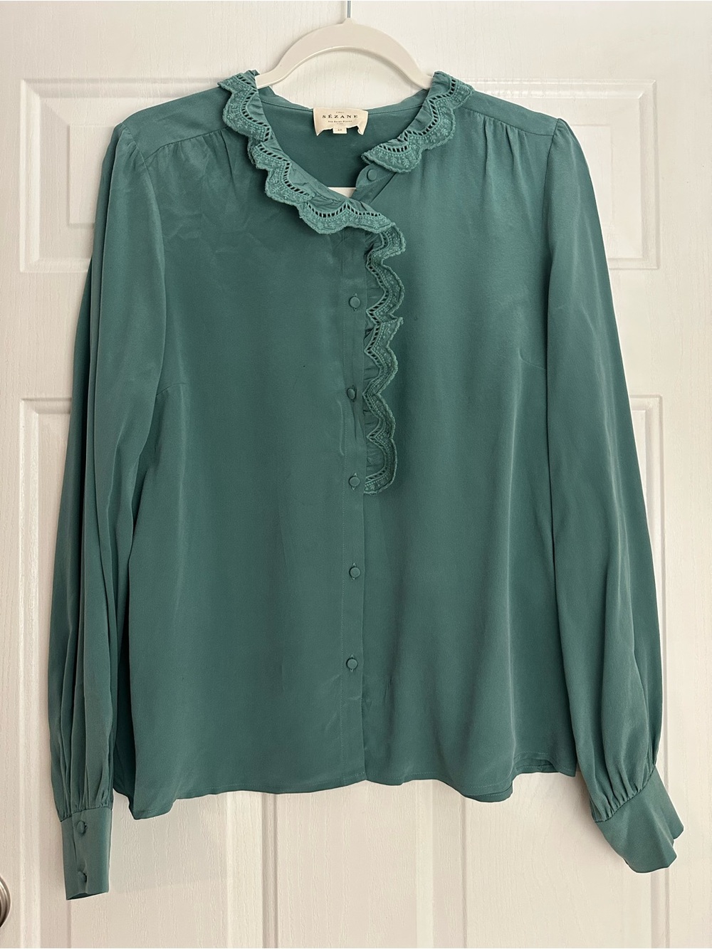 Sezane Chemise Chlo Silk Shirt Sage Green Size 8 - Picture 2 of 10